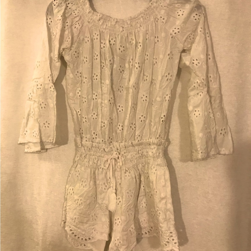 White Eyelet Romper NWT